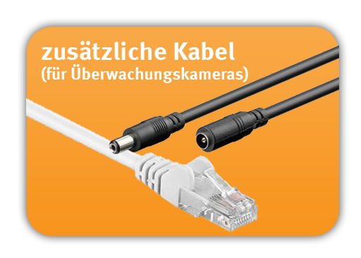 weitere Kabel (AC/DC-Verlängerungskabel, U/UTP-Kabel) für die Egardia Überwachungskameras