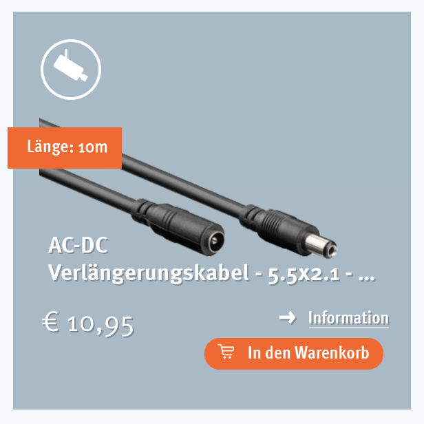 AC-DC Verlängerungskabel - 5.5x2.1 - 10 Meter