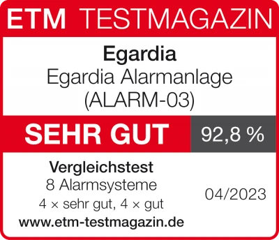 "Sehr gut" im Test des ETM-Testmagazins für die Egardia Alarmanlage